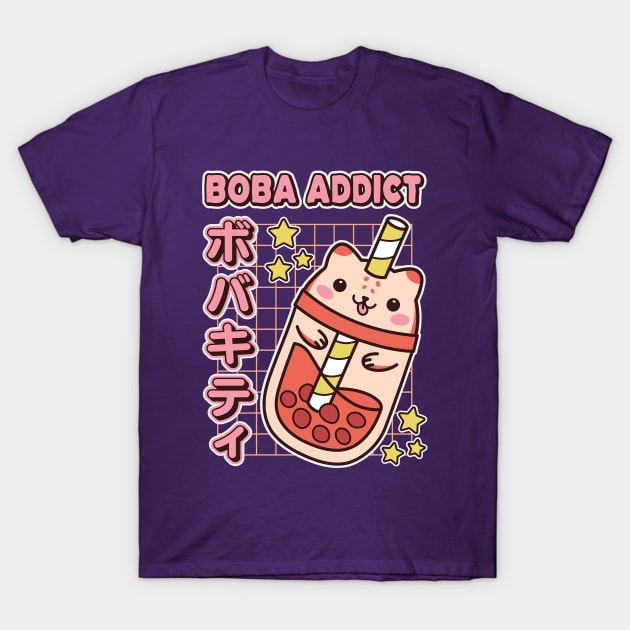 Boba Addict Cute Kawaii Cat Bubble Tea Cup T-Shirt by Cuteness Klub